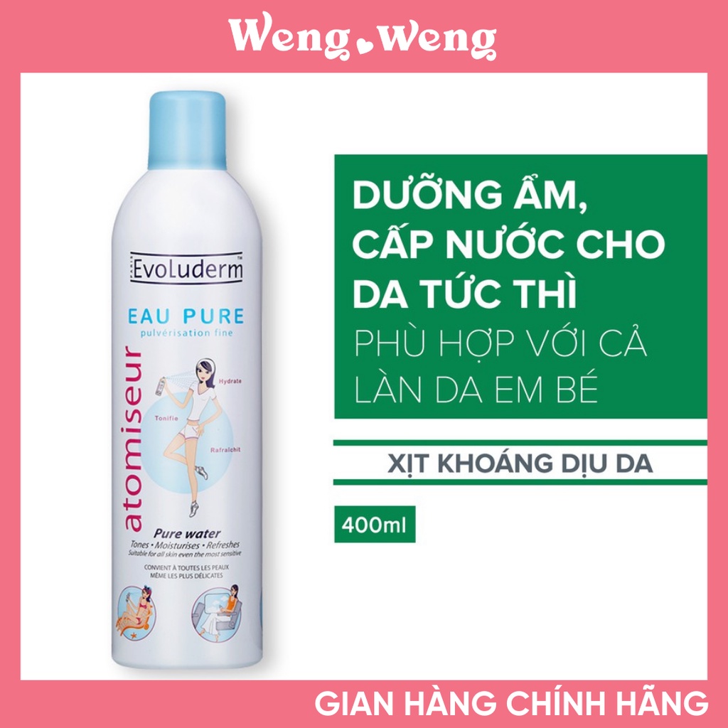 Xịt khoáng cấp ẩm làm dịu da Evoluderm 400ml và 150ml