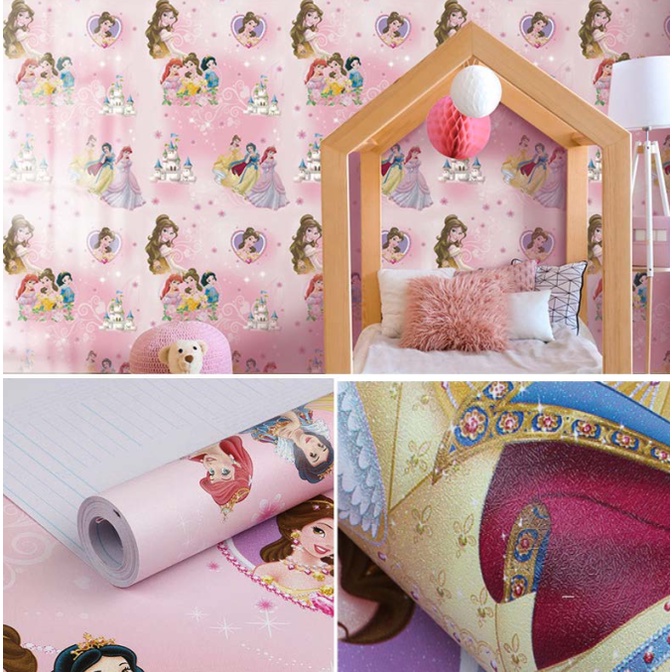 Decal giấy dán tường CÔNG CHÚA HỒNG khổ 45cm keo sẵn
