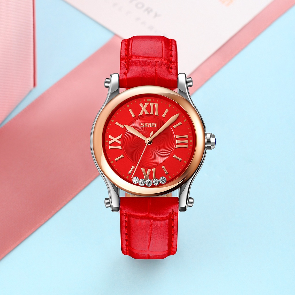 Đồng Hồ Analog Máy Quartz Mặt Đính Hột Xoàn Dây Da SKMEI 9265