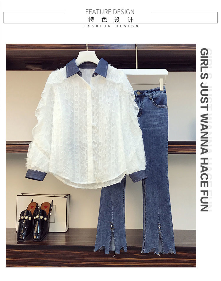 Set Quần Jeans Và Áo Sơ Mi Thời Trang Mùa Thu 200 Size M-6Xl Cho Nữ