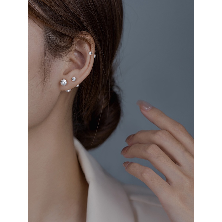 Khuyên Tai Bông Tai Nữ Xỏ Cơ Bản 2 Đầu Bi Đính Đá Nhân Tạo Thép Titan Không Gỉ