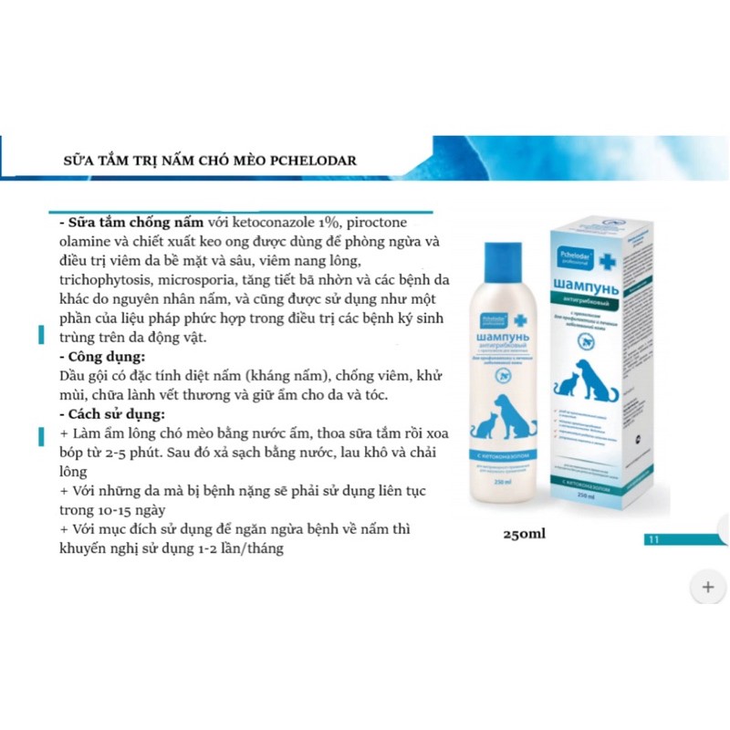 Sữa tắm chống nấm da Pchelodar Sữa tắm cho chó mèo ngừa viêm da Surica TB09 (250ml)