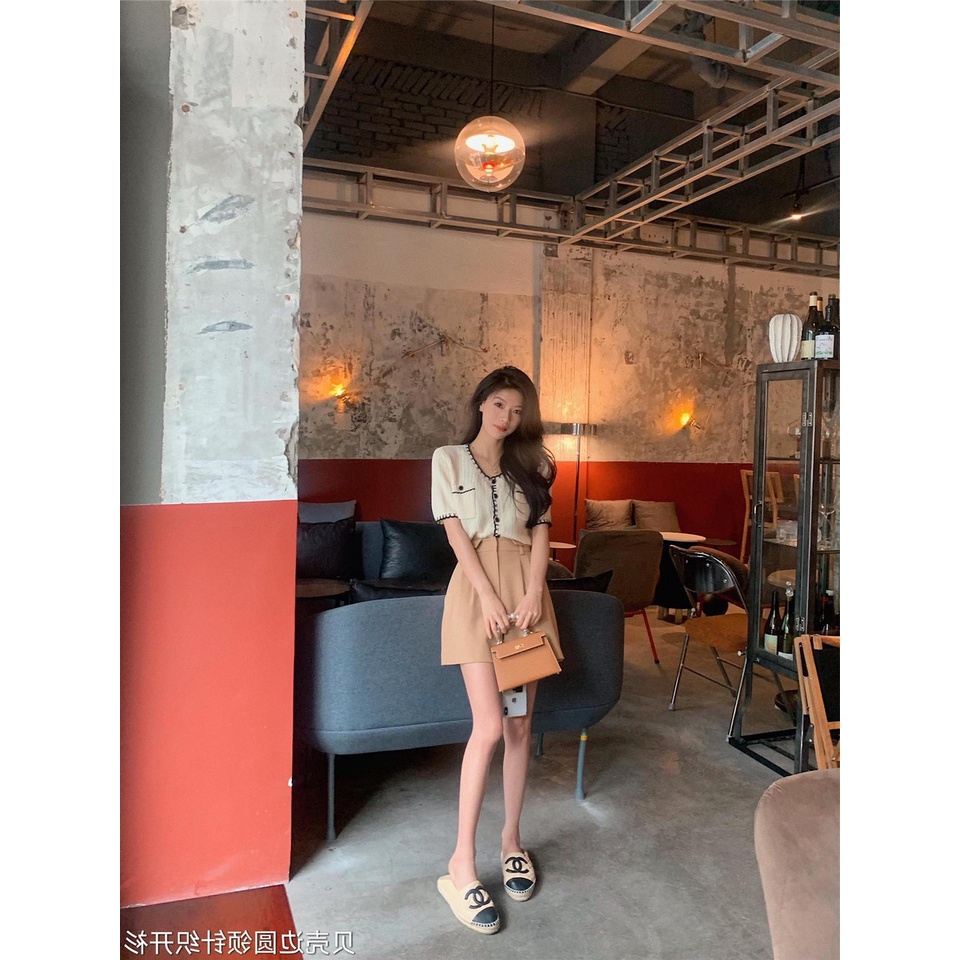 áo len cộc tay 2 túi ngực phong cách Hàn Quốc