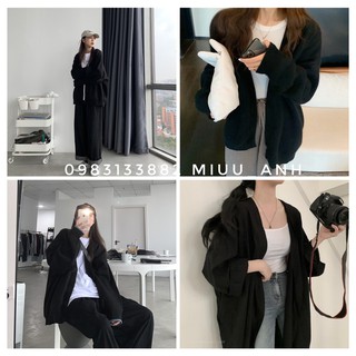 Áo khoác Cardigan Len trơn Pha nỉ mềm-Áo cardigan dáng Rộng
