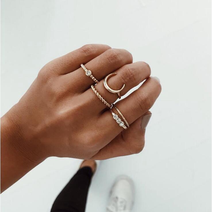 Bộ 5 Nhẫn Midi Hình Mặt Trăng Dễ Thương Cho Nữ