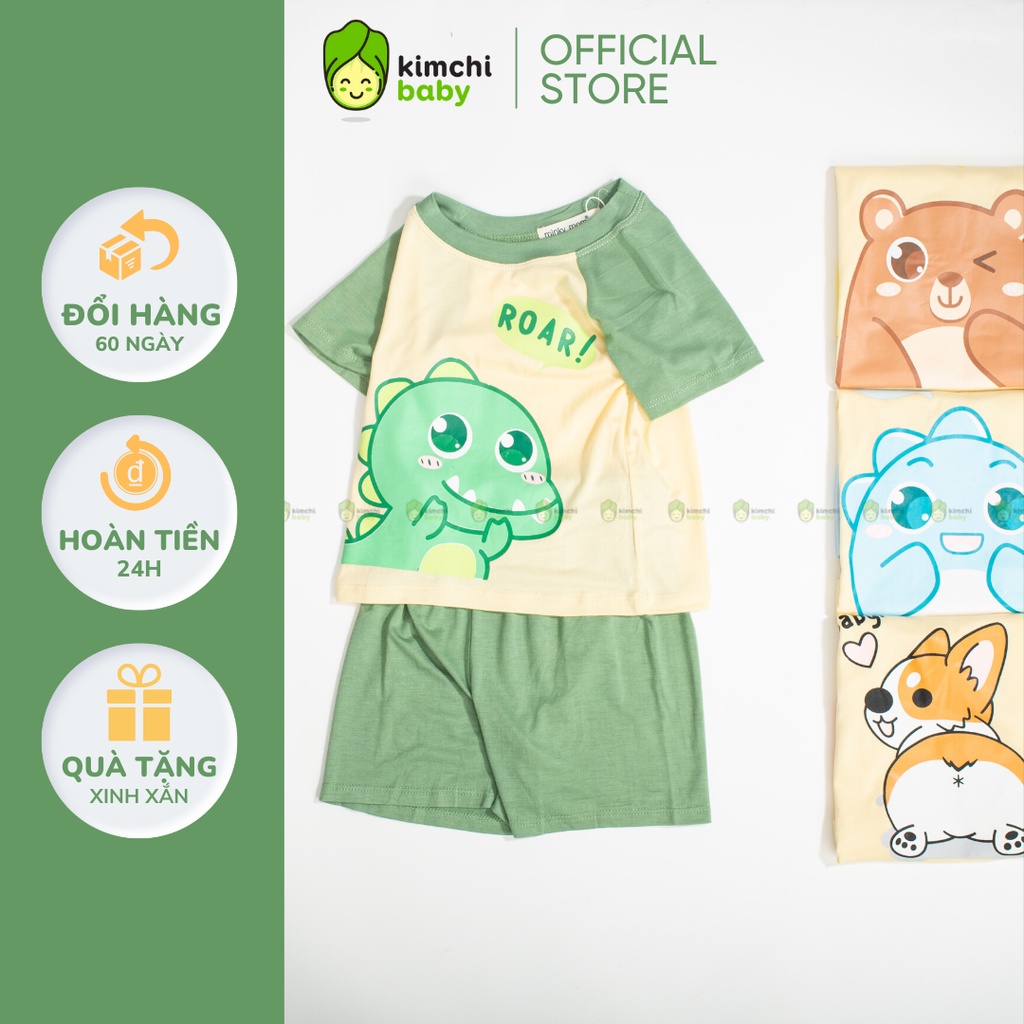 Bộ Cộc Tay Cho Bé Trai, Bé Gái MinkyMom Vải Thun Lạnh Khủng Long Tay Giáp Lăng, Bộ Quần Áo Trẻ Em Mặc Nhà MKM2219