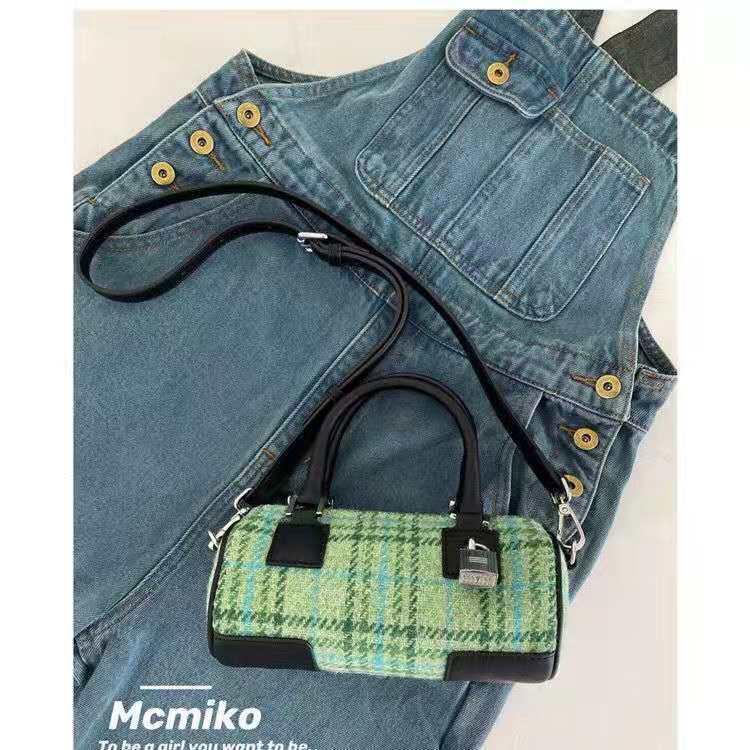 ✜✑Túi đeo chéo Mai Muke/Female hình trụ tròn màu sắc tương phản thời trang 2021