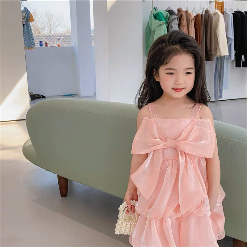 Váy tơ hồng pastel bé gái