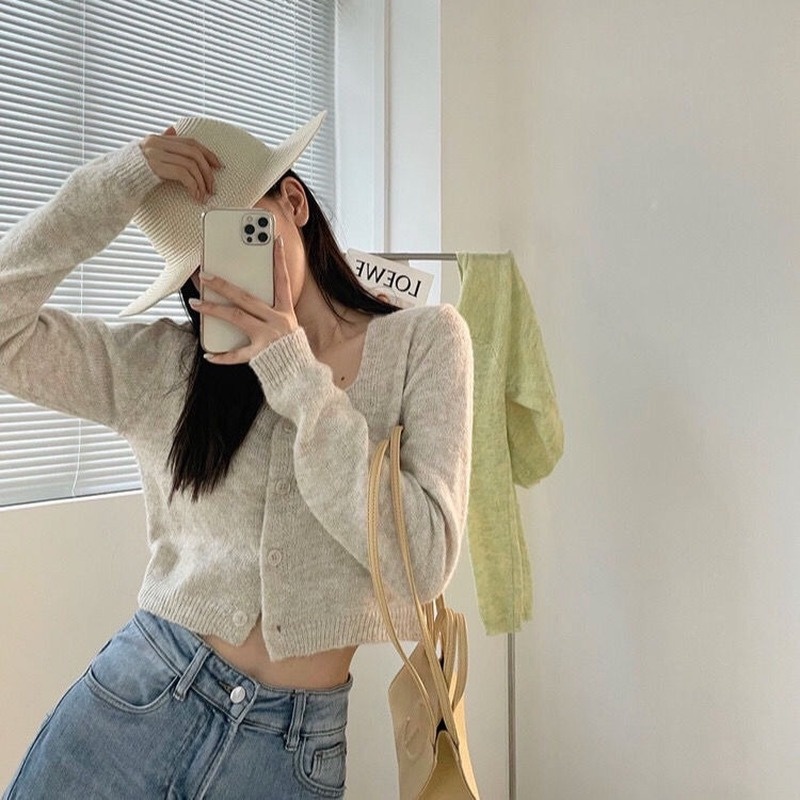 Áo khoác Cardigan dệt kim màu xanh bơ phong cách Hàn Quốc thời trang xuân hè cho nữ
