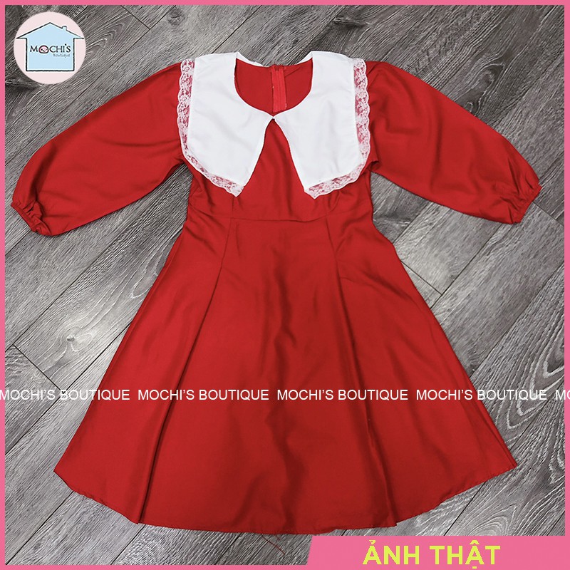 Váy đầm đỏ dáng xòe cổ bẻ, mẫu váy đầm mặc tết siêu xinh, kiểu dáng dễ mặc - M045