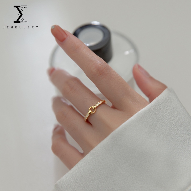 Nhẫn Bạc Sterling 100% S925 Đính Đá Kim Cương Đơn Giản Có Thể Điều Chỉnh