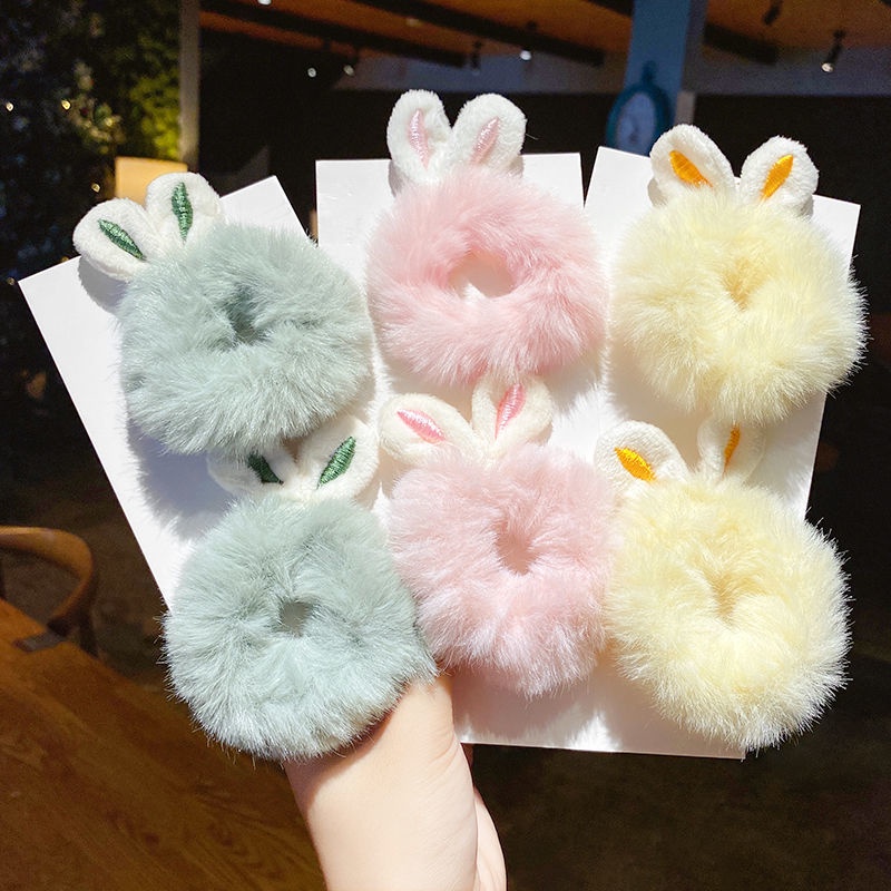 Dây Cột Tóc Tai Thỏ Bằng Vải Bông Co Giãn Dễ Thương Dành Cho Bé Gái