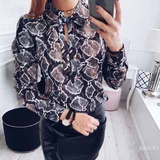 Áo sơ mi tay dài cổ đứng in họa tiết thời trang cho nữ