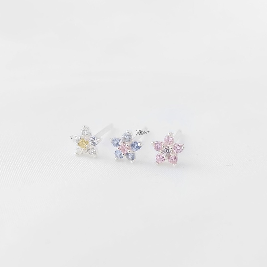 Bông Tai, Khuyên Tai, Hoa Tai Nữ Bạc 925 Cao Cấp SHIMMER SILVER COLORFUL FLOWER Thiết Kế Hoa Đính Đá