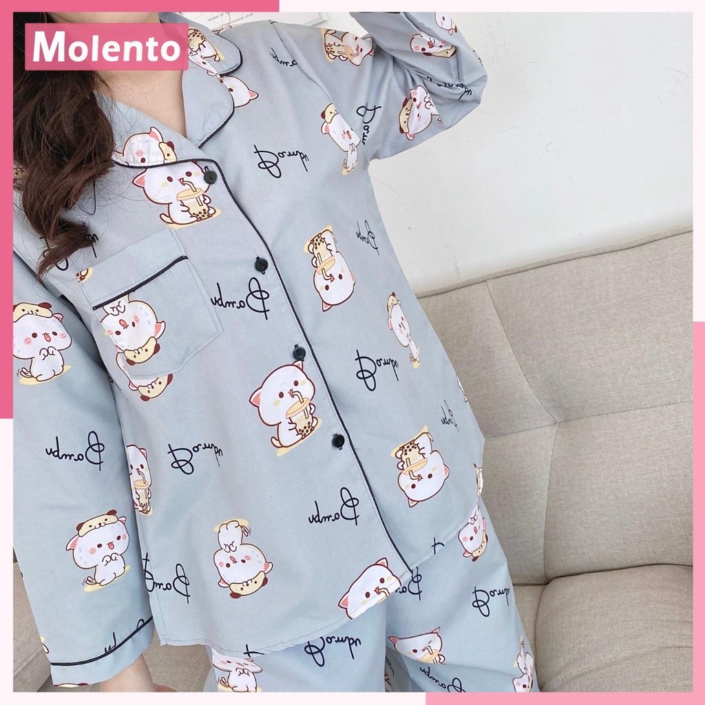 Đồ Mặc Nhà Nữ Dài Tay Molento Thu Đông Chất Kate Thái Loại 1 Nhẹ Thoáng Mát Tặng Kèm Dây Buộc Tóc - M58