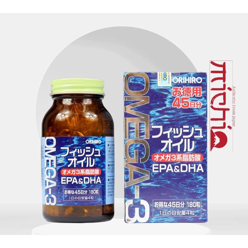 Dầu Cá Omega 3 EPA & DHA Orihiro Nhật Bản Hộp 180 Viên Thông Minh, Mắt Sáng