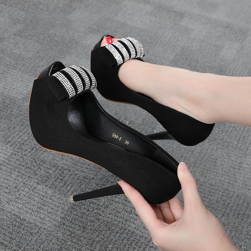 Mới Giày Cao Gót 12cm Hở Mũi Đính Đá Thời Trang Quyến Rũ