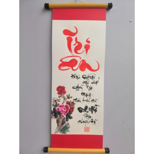 Thư pháp Tri ân Thầy Cô kích thước 20cm x 54cm kèm nẹp treo. Quà tặng thầy cô 20/11. Quà tết.