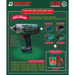 Máy siết Bulong Dekton 1450NM ĐẦU 3/4 Model M21-IW1450N và Model M21-IW1200N 1200NM ĐẦU 1/2 BỘ 1 PIN 1 SẠC