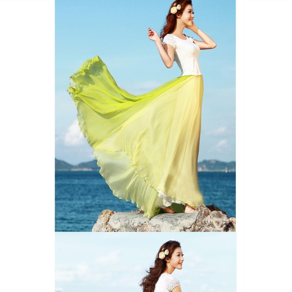 Hàng Có Sẵn Chân Váy Voan Dài Xếp Tầng Phong Cách Bohemian Mùa Hè 2018 Mới