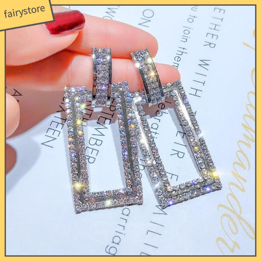 Hoa Tai Dáng Dài Mặt Hình Chữ Nhật Cho Nữ