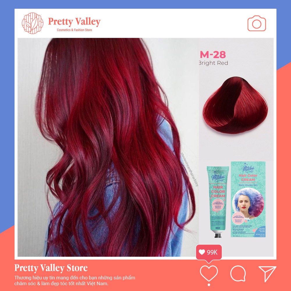 Kem nhuộm tóc màu đỏ hồng MOLOKAI, kem nhuộm tóc siêu dưỡng tại nhà chứa collagen tảo biển - Pretty Valley Store