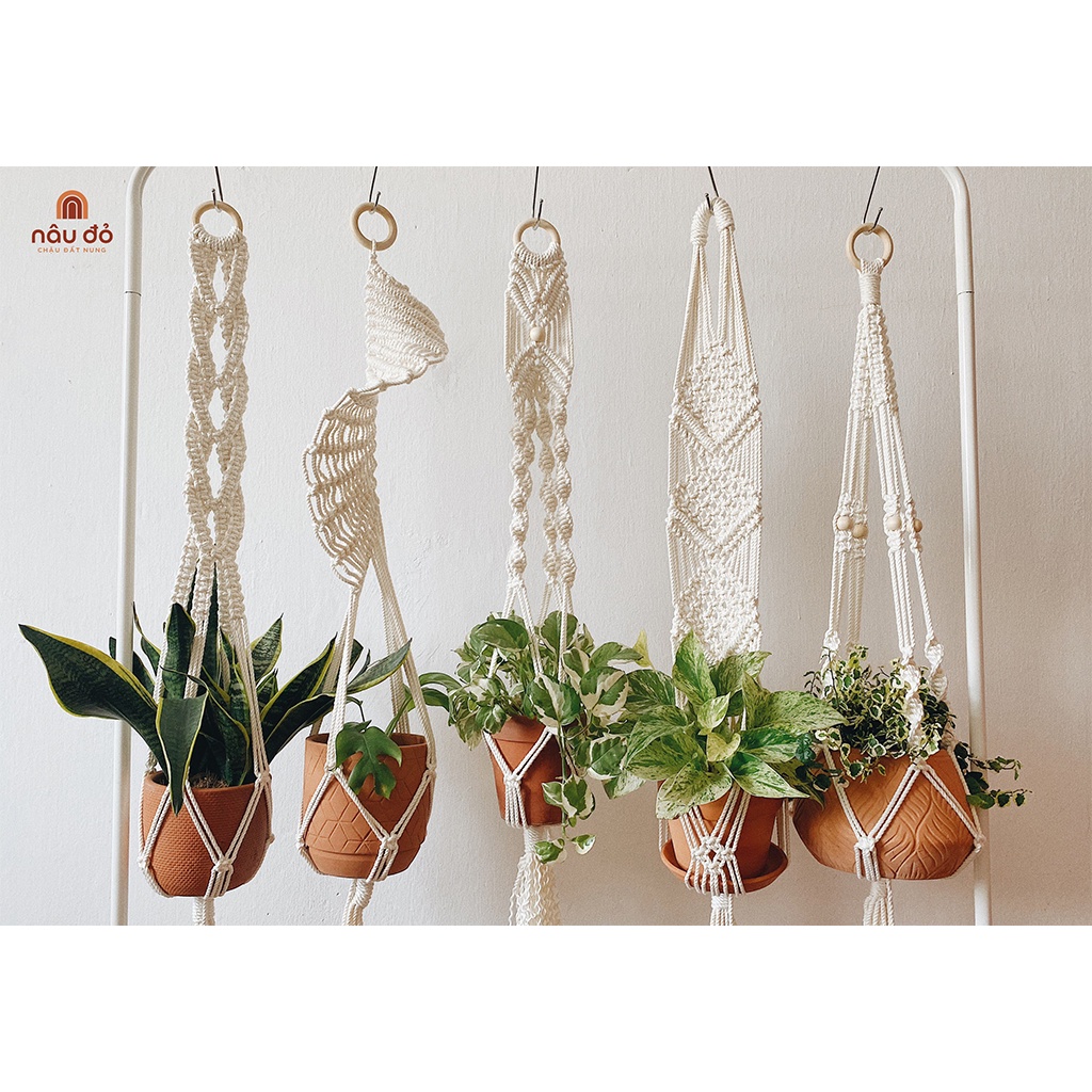 Dây macrame treo chậu cây handmade (kèm móc treo chữ S)