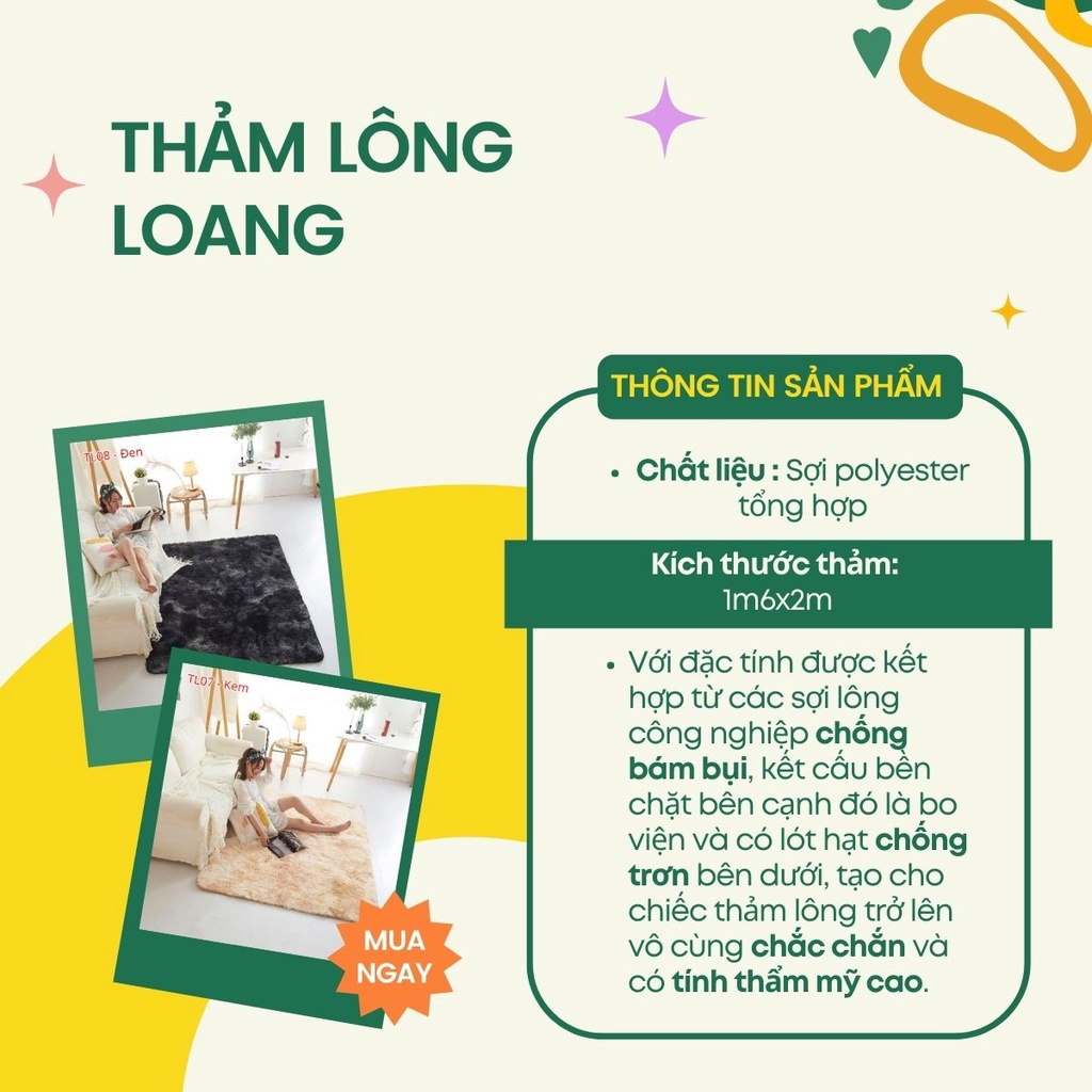 Thảm lông loang 1m6x2mthảm lông chụp ảnh nail, thảm lông loang trải sàn An Như