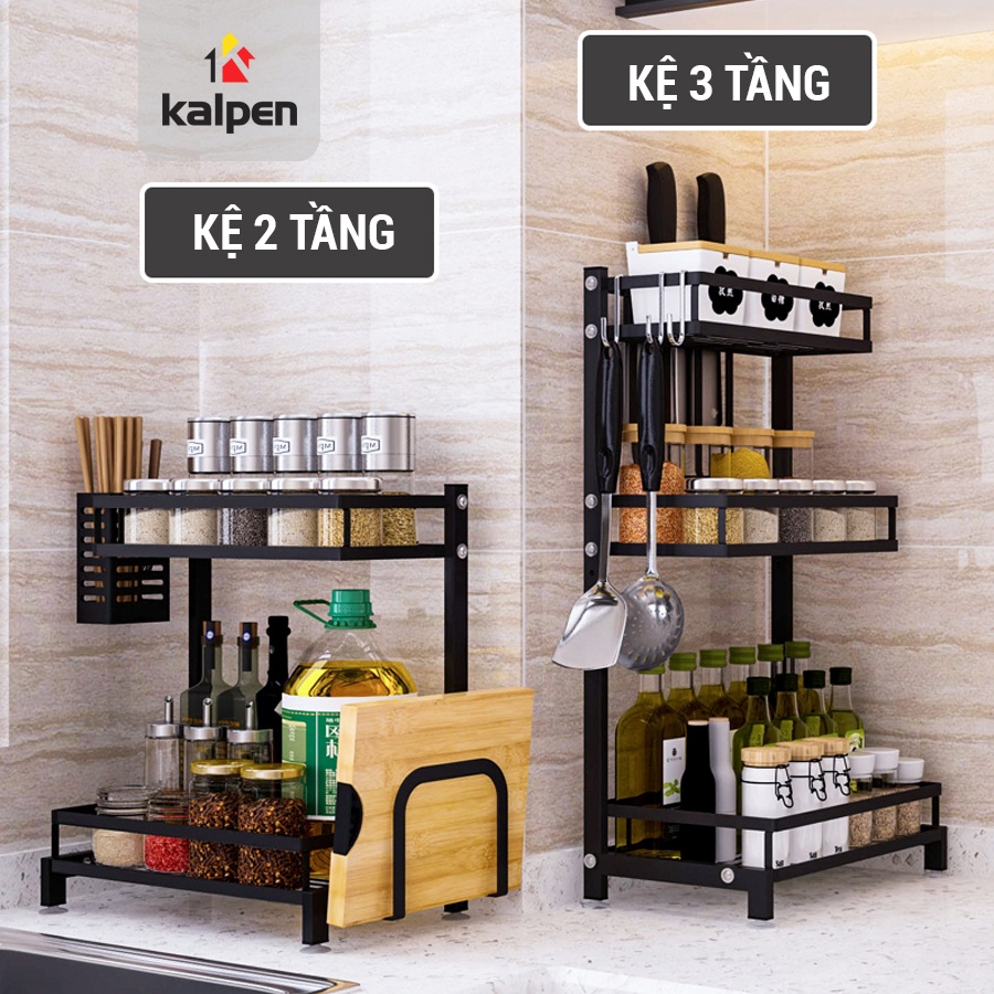 [𝐅𝐑𝐄𝐄𝐒𝐇𝐈𝐏] Kệ Gia Vị Chữ L 2-3 Tầng VANDO Sơn Đen Tĩnh Điện, Giá Đựng Đồ Nhà Bếp Đa Năng