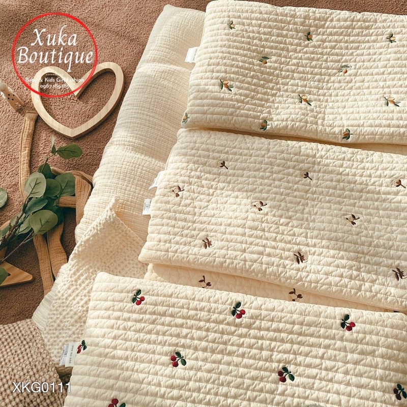 Gối Ngủ Cho Bé Sơ Sinh Mỏng Thêu Hoạ Tiết Xinh Xắn Style Hàn Quốc Hình Chữ Nhật Chất Liệu Cotton Thoáng Khí