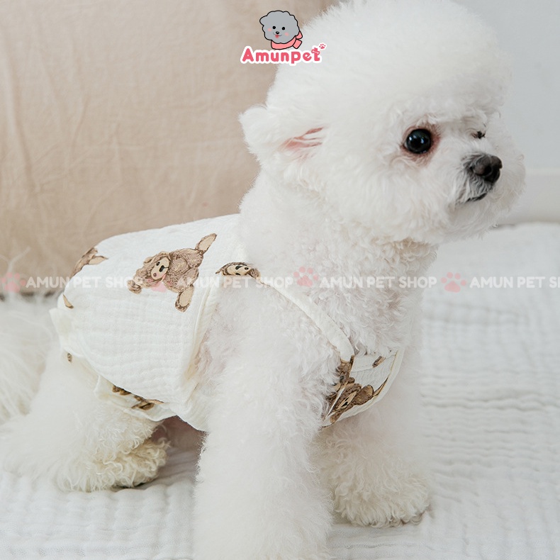 Áo Cho Chó Mèo Hoạ Tiết Gấu Cực Dễ Thương Phong Cách Hàn Mẫu Áo Hai Dây Cho Thú Cưng Mùa Hè Amun Pet
