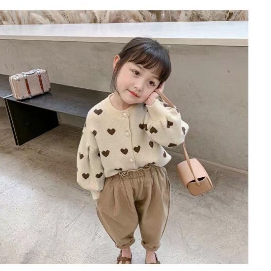 Áo khoác cardigan dệt kim tay dài dáng rộng phong cách phương Tây thời trang cho bé gái