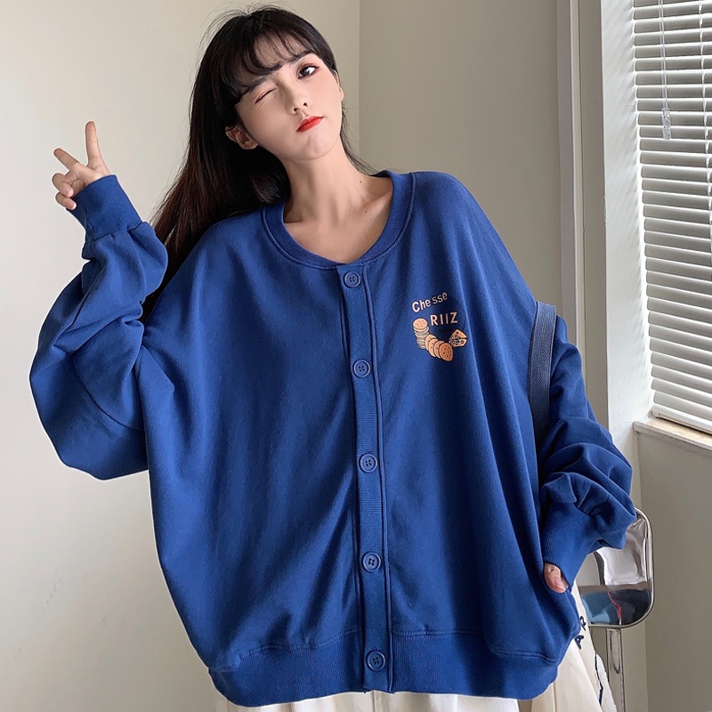 Áo Cardigan Nữ Dáng Rộng RIIZ Cúc Cài - Áo Khoác Nữ Form Rộng In Hình Hàn Quốc Ulzzang
