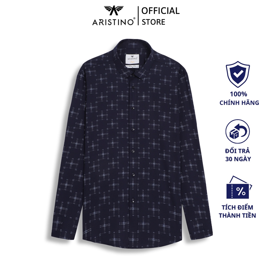 Áo sơ mi dài tay nam Aristino phom slim fit, thiết kế tà lượn, họa tiết lịch lãm - ALS39502