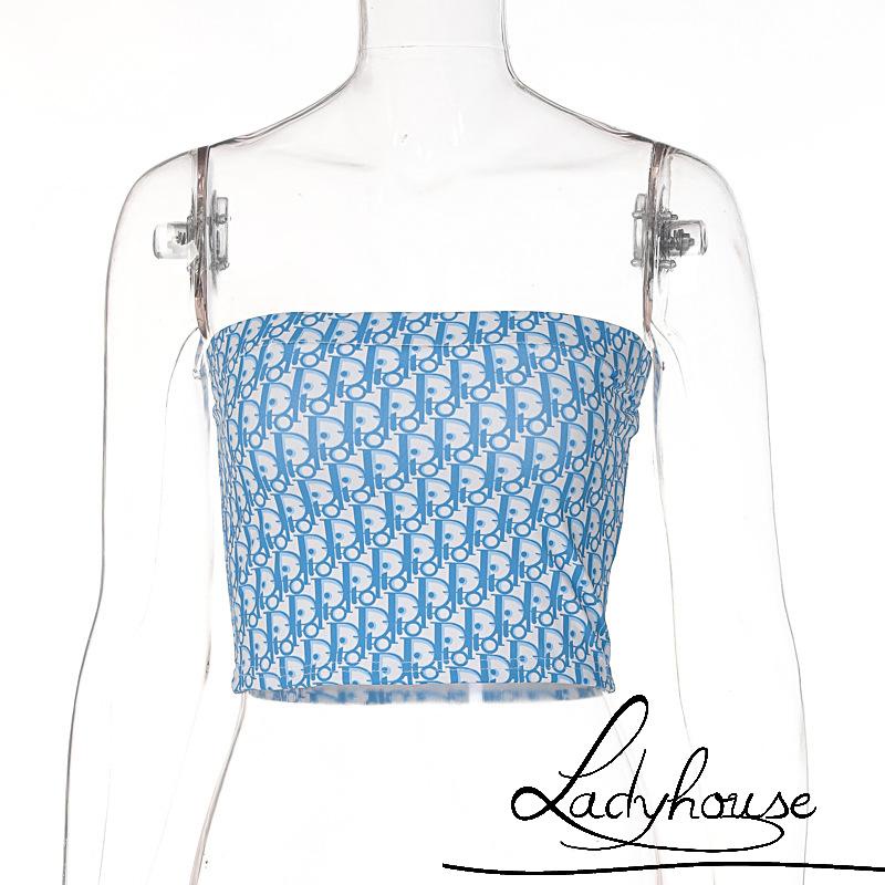 Áo Crop Top Cổ Vuông In Chữ Thời Trang Mùa Hè Cho Nữ