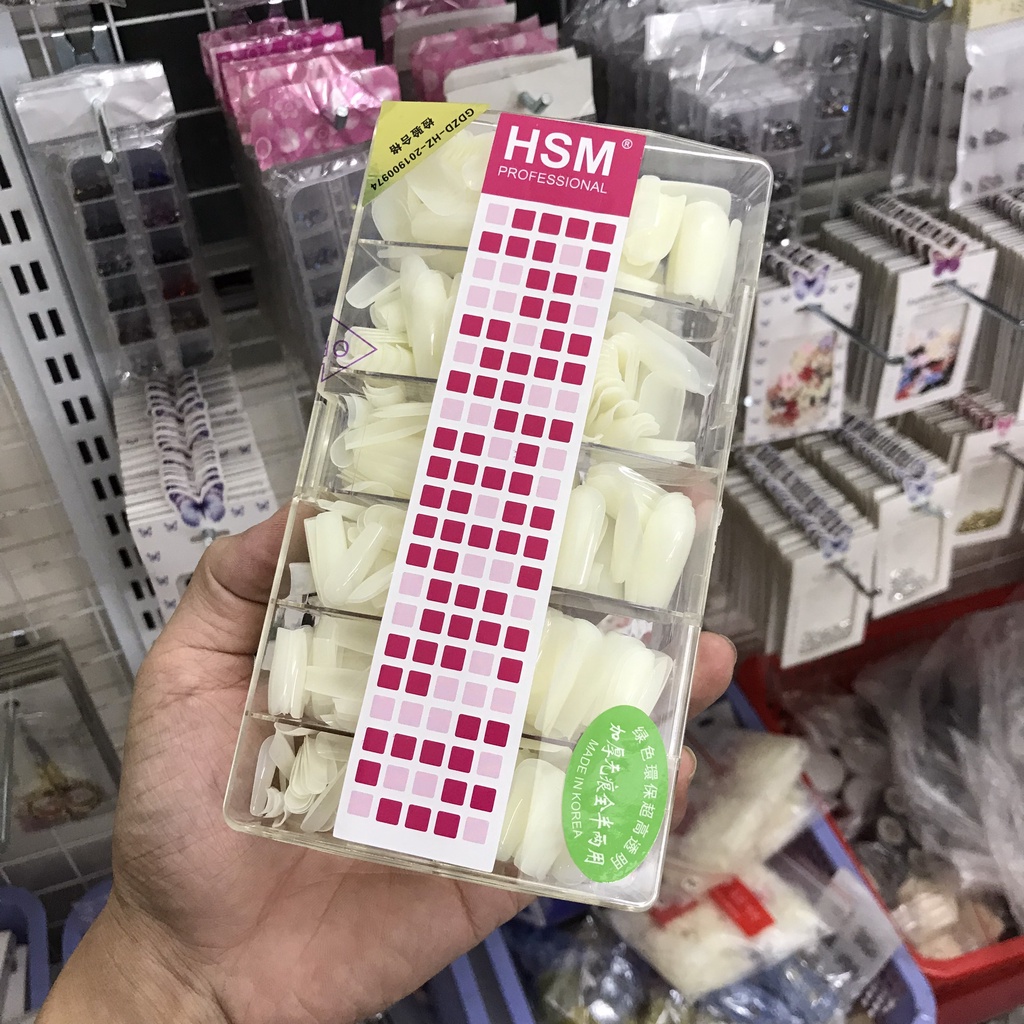 Móng úp HSM phom vuông trơn , hộp 500 móng trang trí móng làm nail