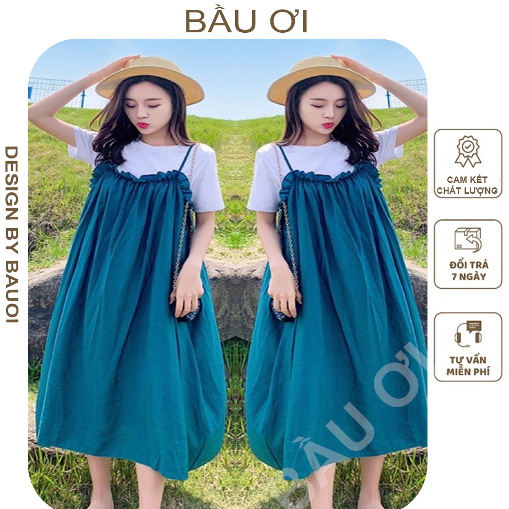 [BAUOI V06] VÁY BẦU YẾN XANH 2 DÂY- ĐẦM BẦU THỜI TRANG XINH XẮN ĐI CHƠI, ĐI LÀM THOẢI MÁI, VÁY BẦU THIẾT KẾ BIG SIZE