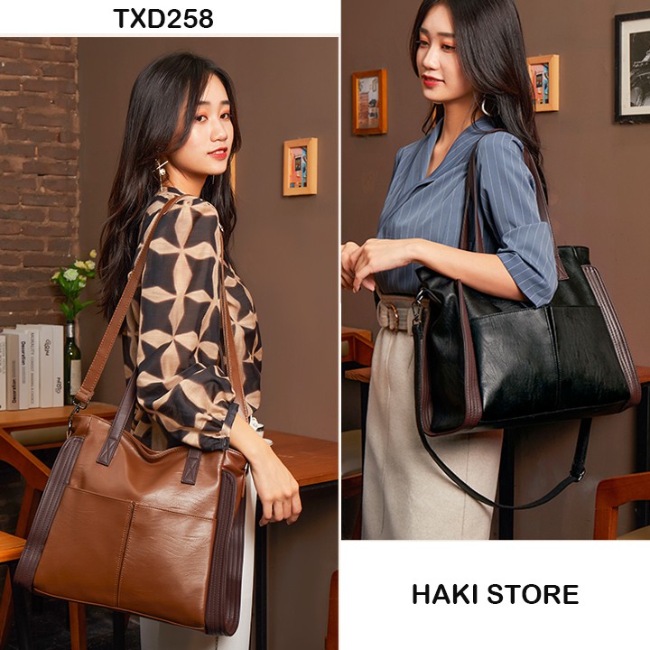 Túi bản to đeo vai da mềm dày dặn nhiều ngăn phong cách thời trang TXD258