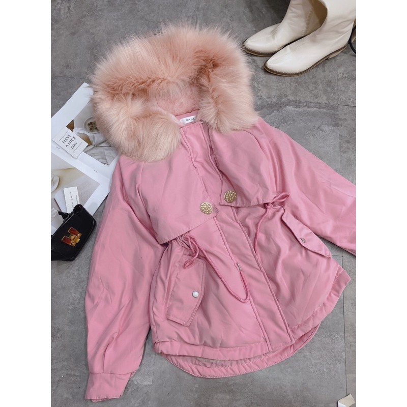 [Xả kho] Áo Khoác Phao Lót Lông Hai Cúc ( có sẵn+ảnh thật)