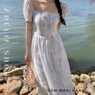 Sẵn - 𝑶𝒓𝒍𝒂 𝑫𝒓𝒆𝒔𝒔 | đầm maxi dáng dài xòe cổ vuông tay phồng 2 lớp phong cách tiểu thư, đầm maxi đi biển tiểu thư voan
