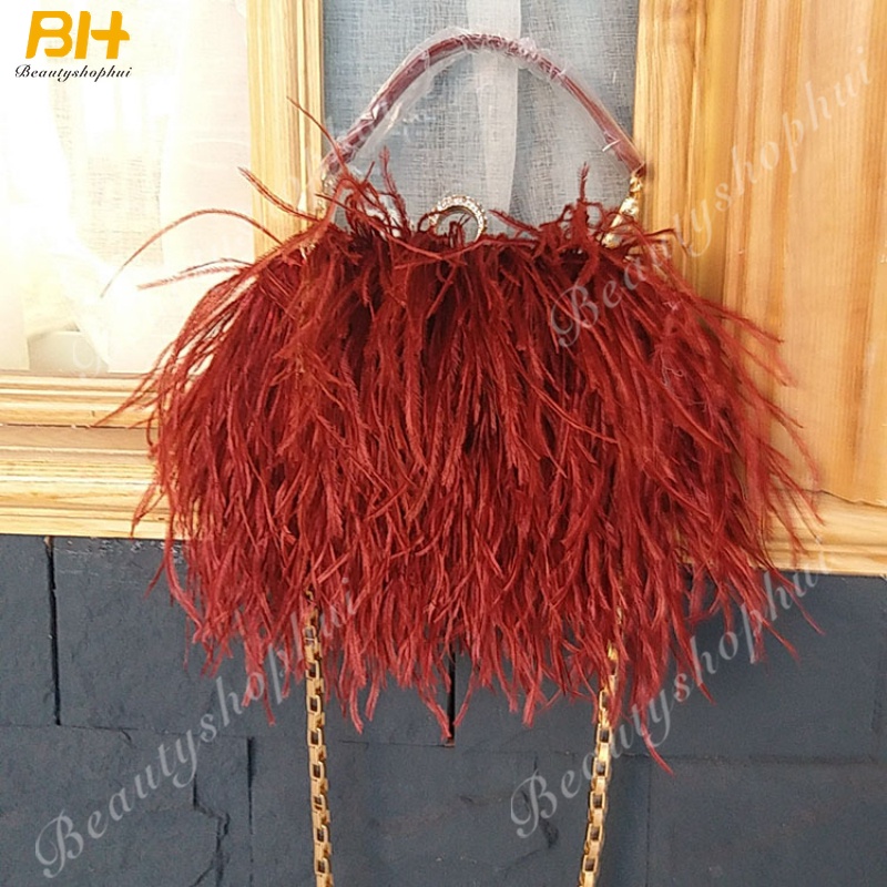 Túi Xách Lông Đà Điểu Dây Xích Đeo Vai Thời Trang Cho Nữ