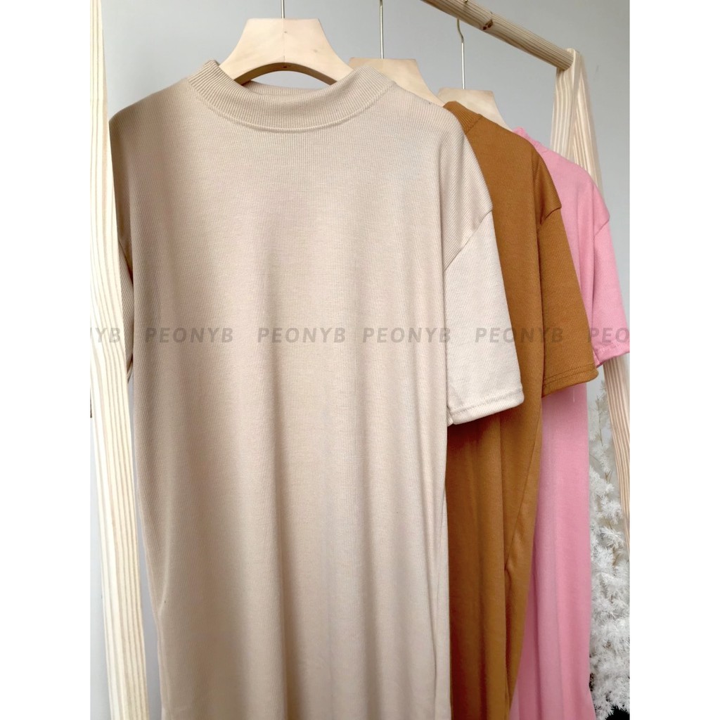 Đầm thun tăm xẻ tà tay ngắn nữ - Váy form rộng dáng suông dài, thiết kế basic bánh bèo tiểu thư ulzzang SIÊU HOT | BigBuy360 - bigbuy360.vn