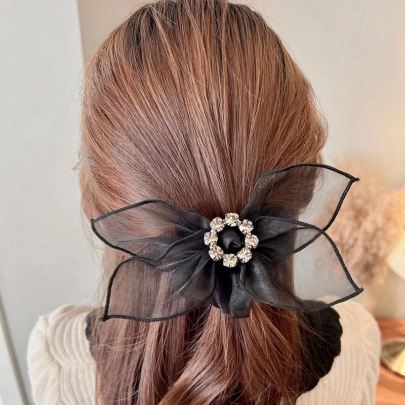 Dây Buộc Tóc Cao Su Co Giãn Bọc Vải Lưới Đính Hoa Sang Trọng Cho Nữ