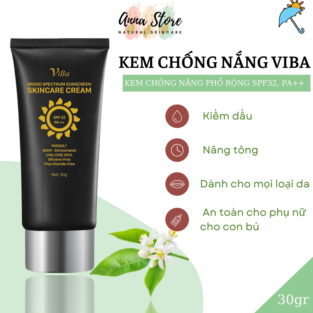 Kem chống nắng VIBA phổ rộng dưỡng da nâng tông kiềm dầu SPF 32, PA ++ bảo vệ khỏi tia UV