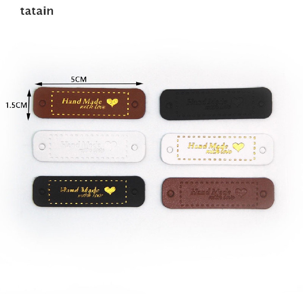 [TAT] 50Pcs Bronzing PU Leather Tags Handmade With Love Labels Sewing Craft DIY Tags CVX