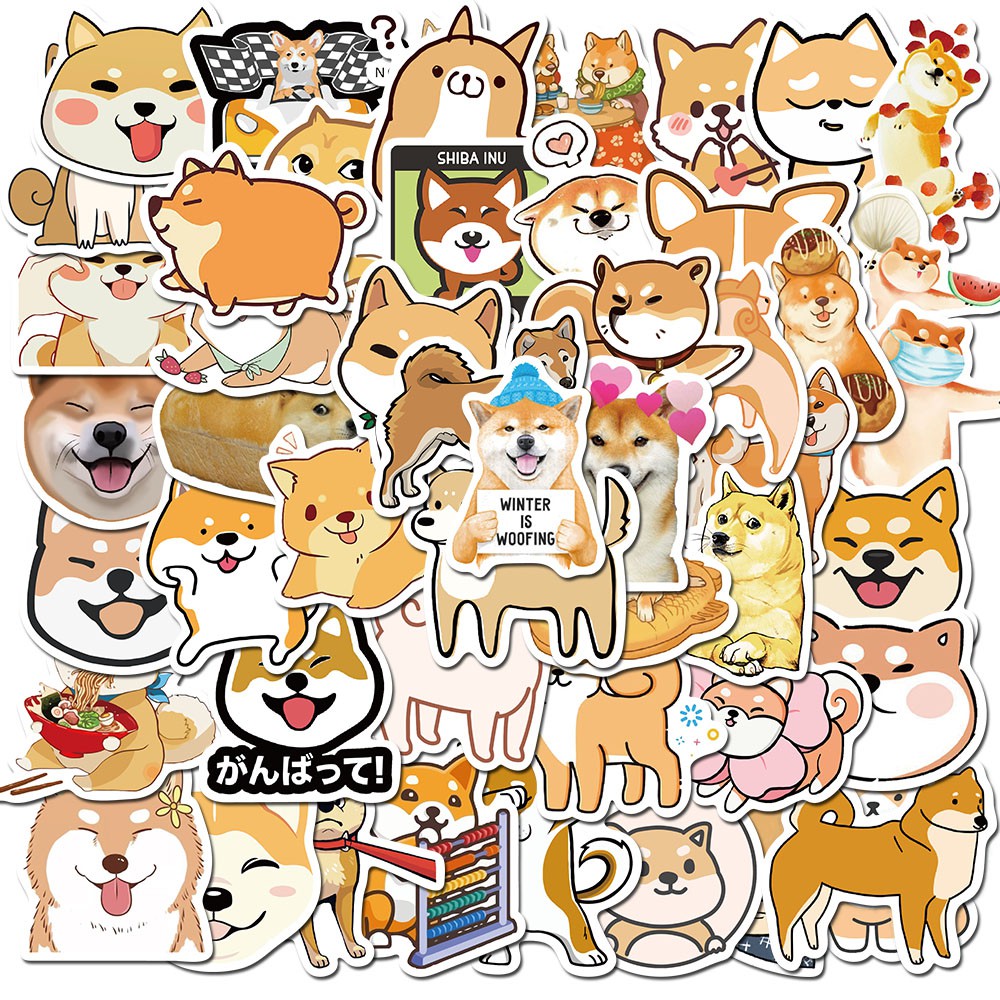 Bộ 50 miếng dán in họa tiết cún cưng Shiba đáng yêu