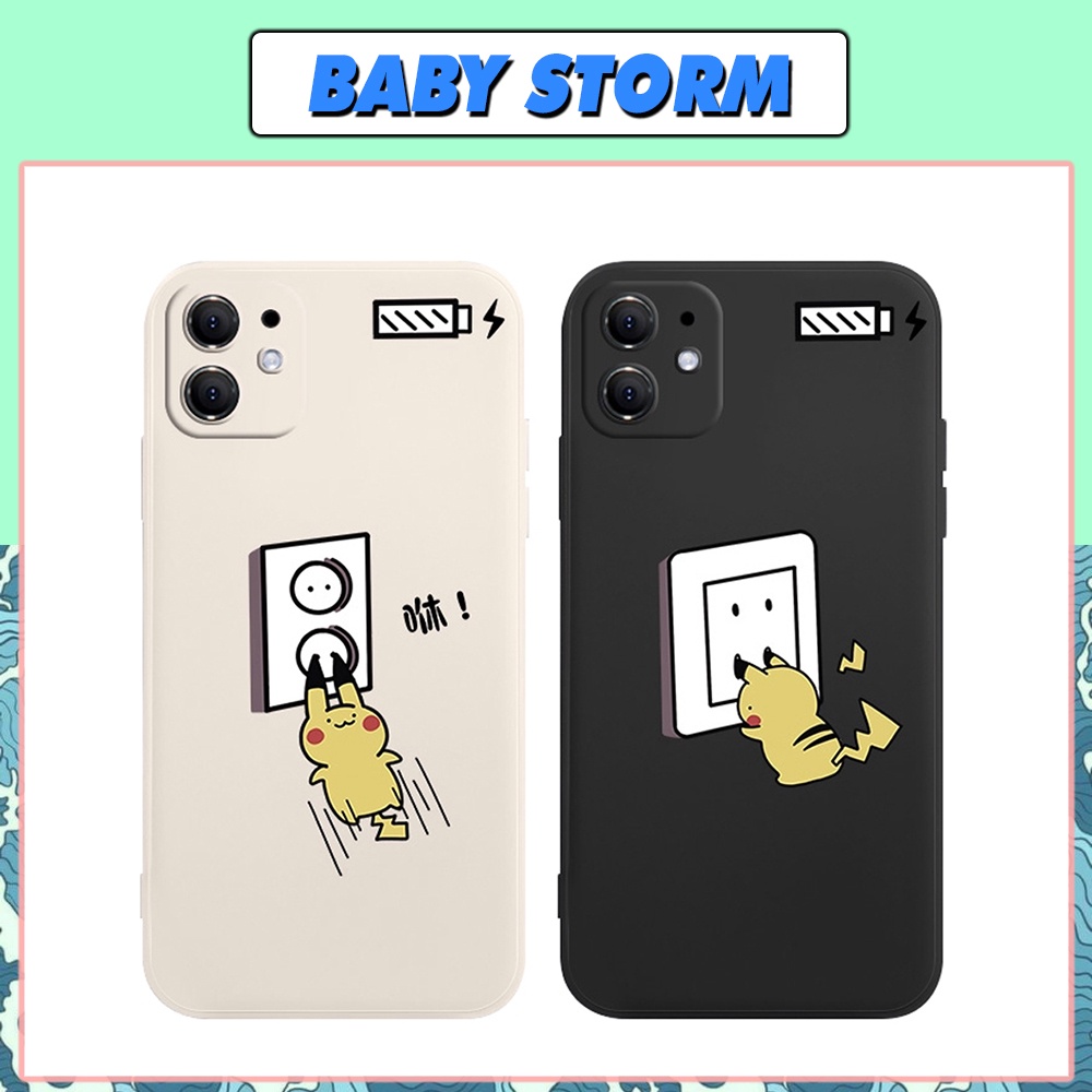 Ốp Lưng Iphone Cạnh Vuông Pikachu Sạc Điện 6/6plus/6s/6splus/7/7plus/8/8plus/x/xr/xs/11/12/pro/promax - Sen Case
