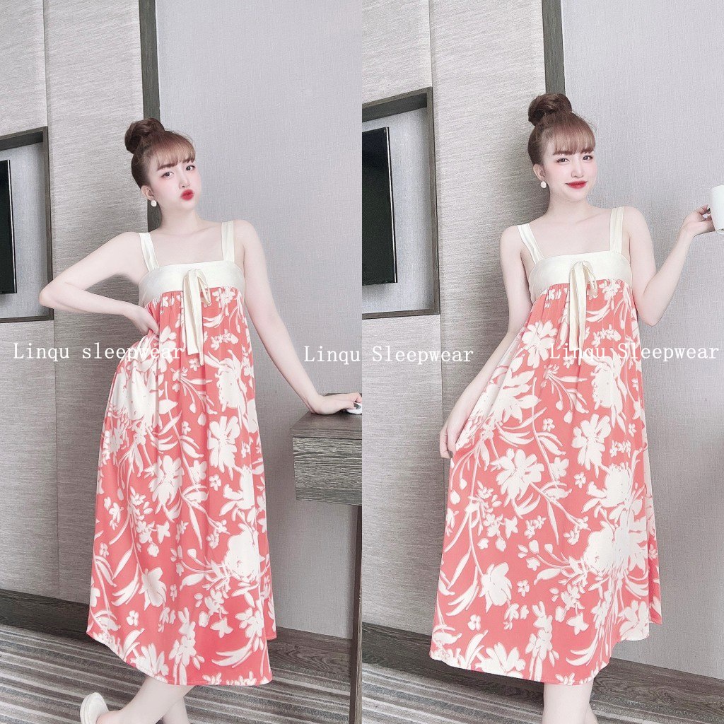 Váy Ngủ Sexy 2 Dây Thắt Nơ Chất Lụa Latin Mềm Mại Thoải Mái Freesize &lt;60kg - Linqustore