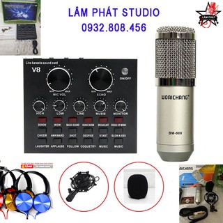 Micro bm900 + sound card v8 + tai nghe sony hát livestream, thu âm