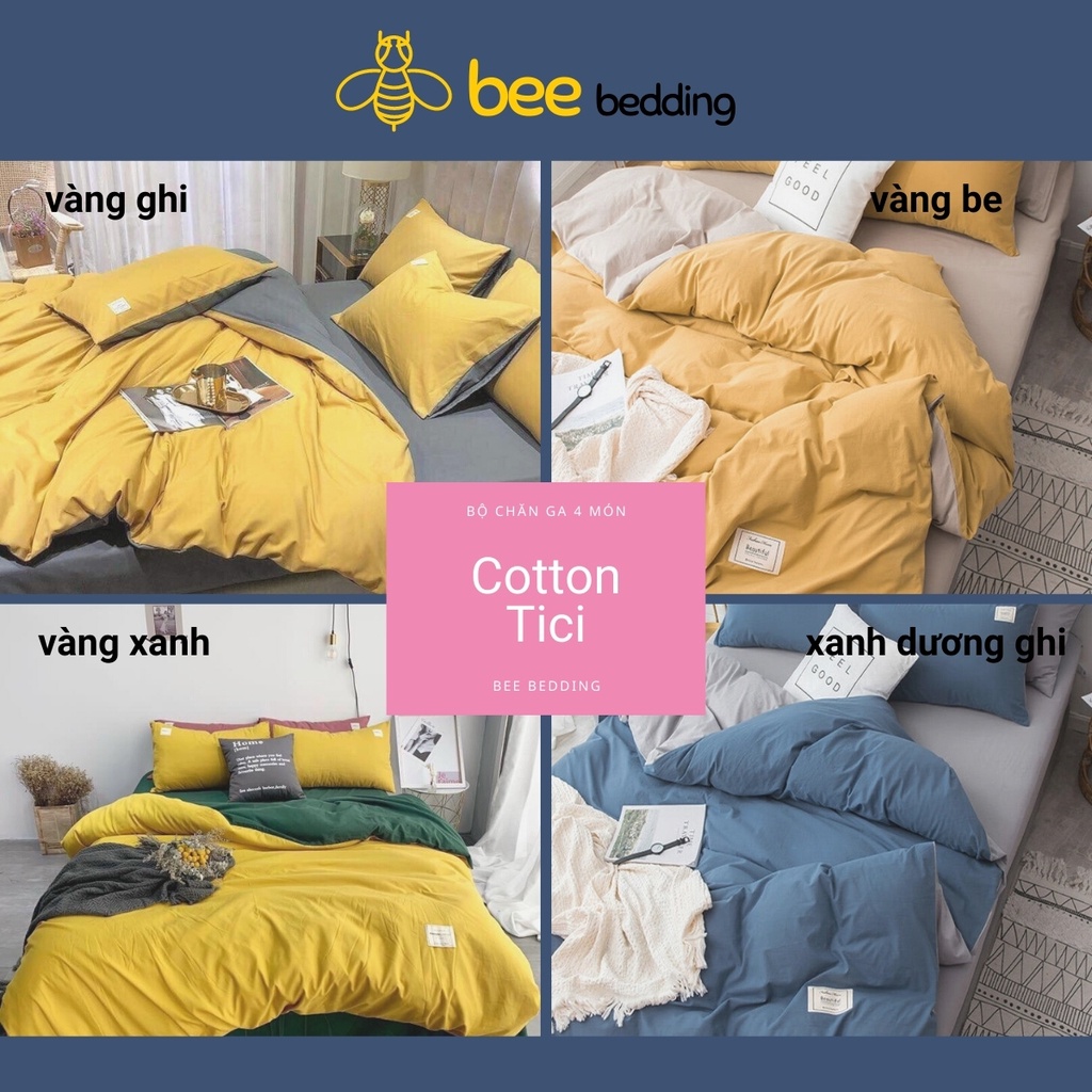 Bộ chăn ga gối 4 món cotton tici Bee Bedding cao cấp. drap vỏ phong cách hàn quốc kích thước 1m2, 1m4, 1m6, 1m8 x2m, 2m2